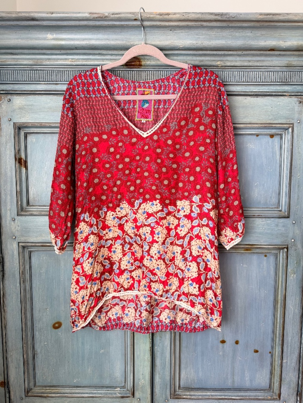 Johnny Was Silk Tunic Top Size S in Red